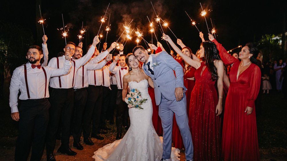 Super8 film still — sparkler send-off at Ashcombe Manor