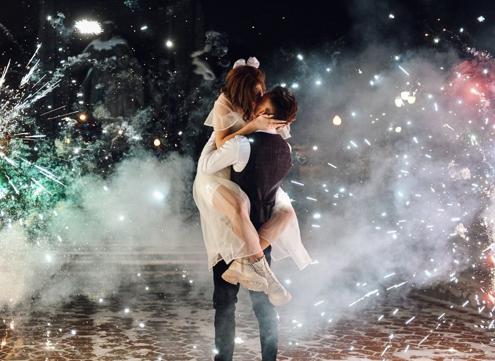Super8 film still — first dance under fireworks at Wrenbury Hall